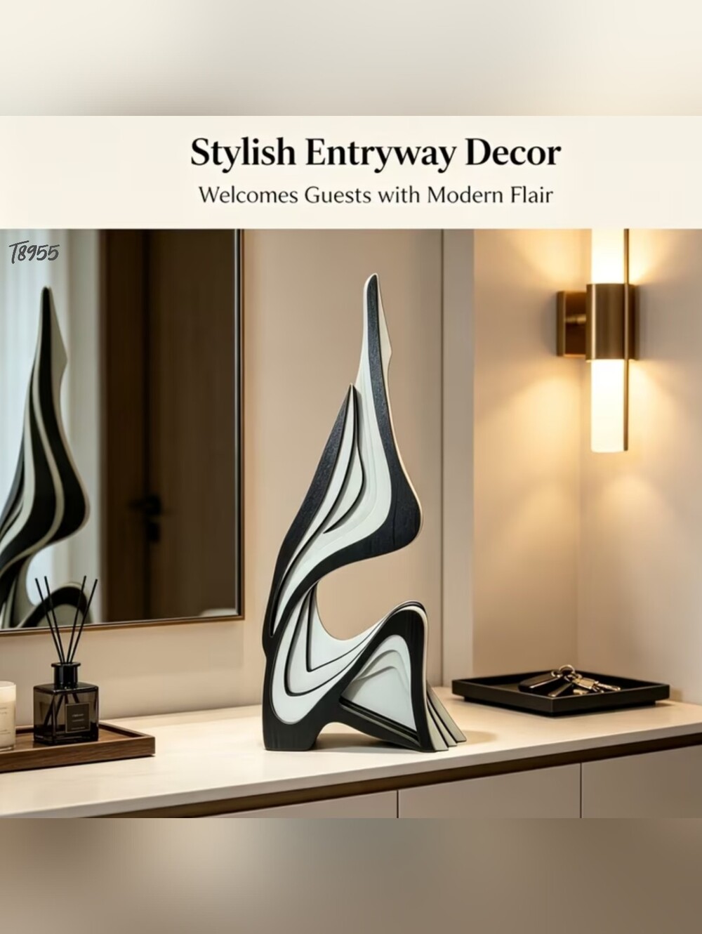 Modern abstract 'Yoga Pose' layered sculpture, black & white